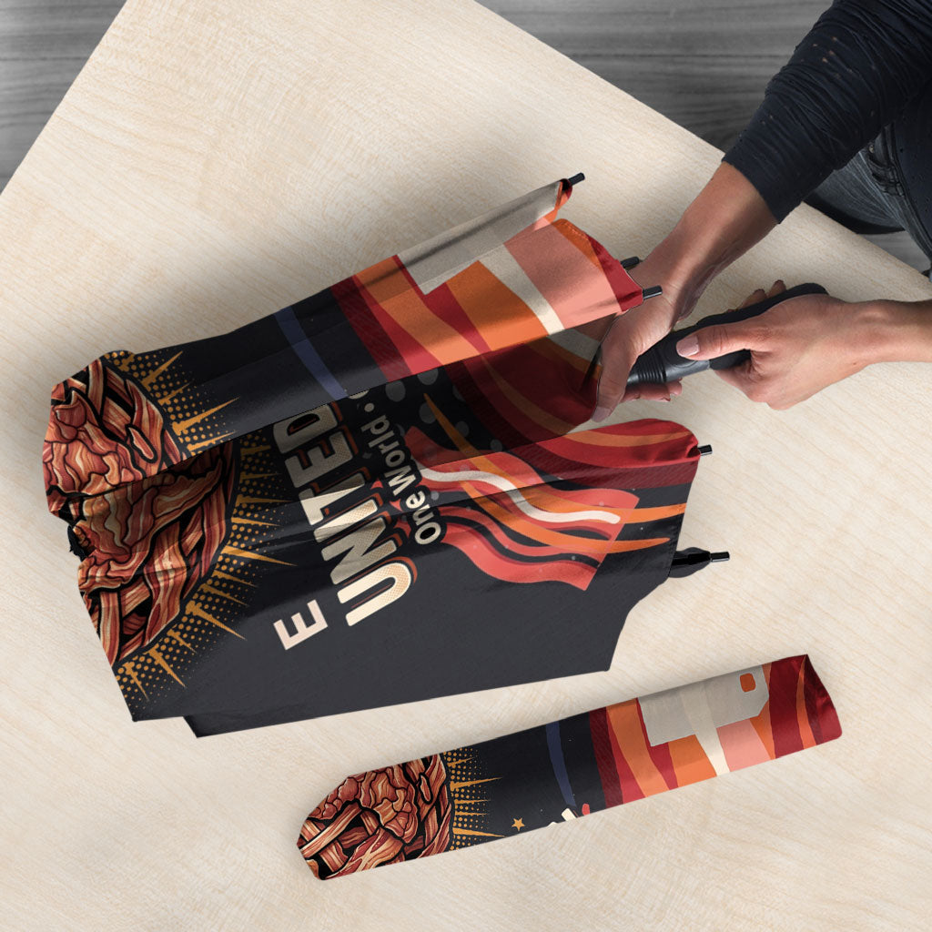 International Bacon Day United By Bacon Umbrella Retro Bacon Globe and Cool Bacon Mascot Graphic