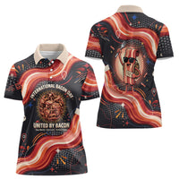 International Bacon Day United By Bacon Women Polo Shirt Retro Bacon Globe and Cool Bacon Mascot Graphic
