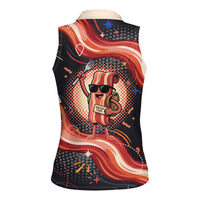 International Bacon Day United By Bacon Women Sleeveless Polo Shirt Retro Bacon Globe and Cool Bacon Mascot Graphic