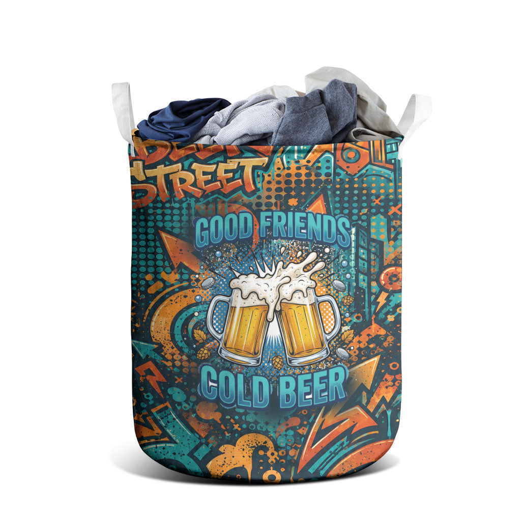 Beer Lovers Cheers To Good Times Laundry Basket Urban Graffiti Pattern With Frothy Clinking Mugs Art