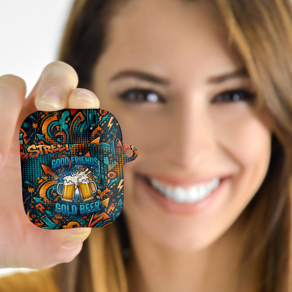 Beer Lovers Cheers To Good Times AirPods Case Urban Graffiti Pattern With Frothy Clinking Mugs Art