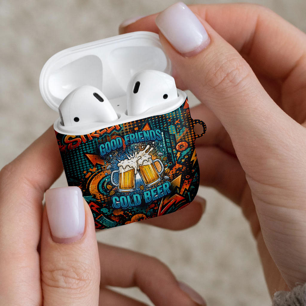 Beer Lovers Cheers To Good Times AirPods Case Urban Graffiti Pattern With Frothy Clinking Mugs Art