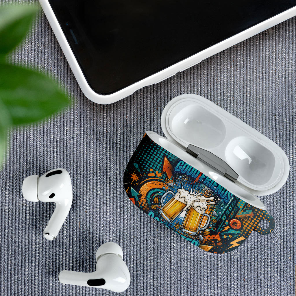 Beer Lovers Cheers To Good Times AirPods Case Urban Graffiti Pattern With Frothy Clinking Mugs Art