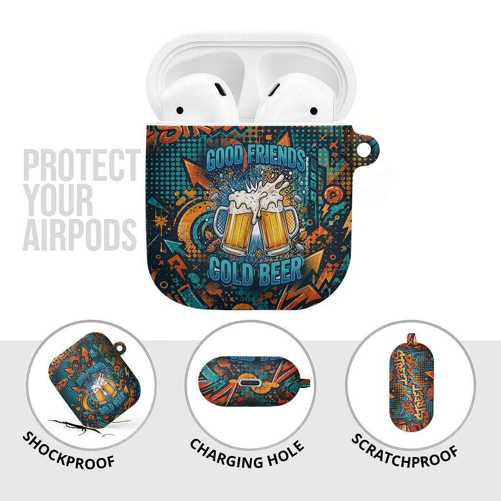 Beer Lovers Cheers To Good Times AirPods Case Urban Graffiti Pattern With Frothy Clinking Mugs Art