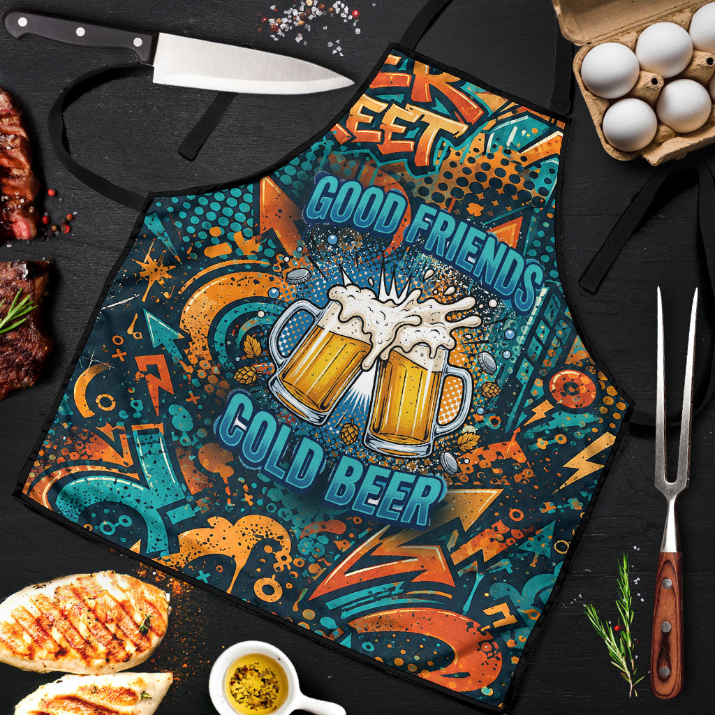 Beer Lovers Cheers To Good Times Apron Urban Graffiti Pattern With Frothy Clinking Mugs Art