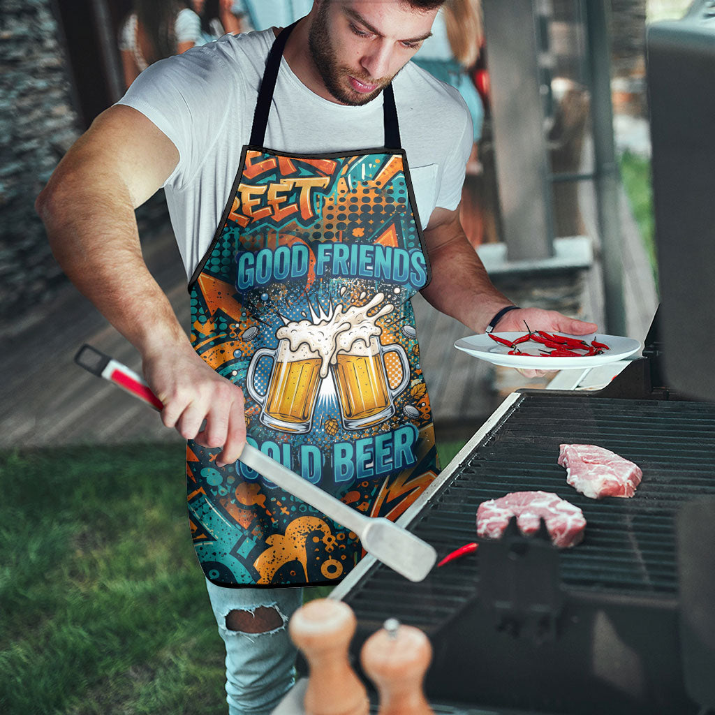 Beer Lovers Cheers To Good Times Apron Urban Graffiti Pattern With Frothy Clinking Mugs Art