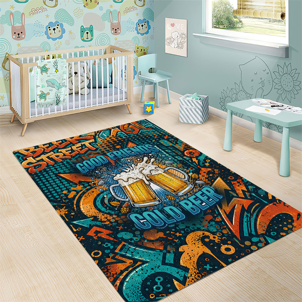 Beer Lovers Cheers To Good Times Area Rug Urban Graffiti Pattern With Frothy Clinking Mugs Art