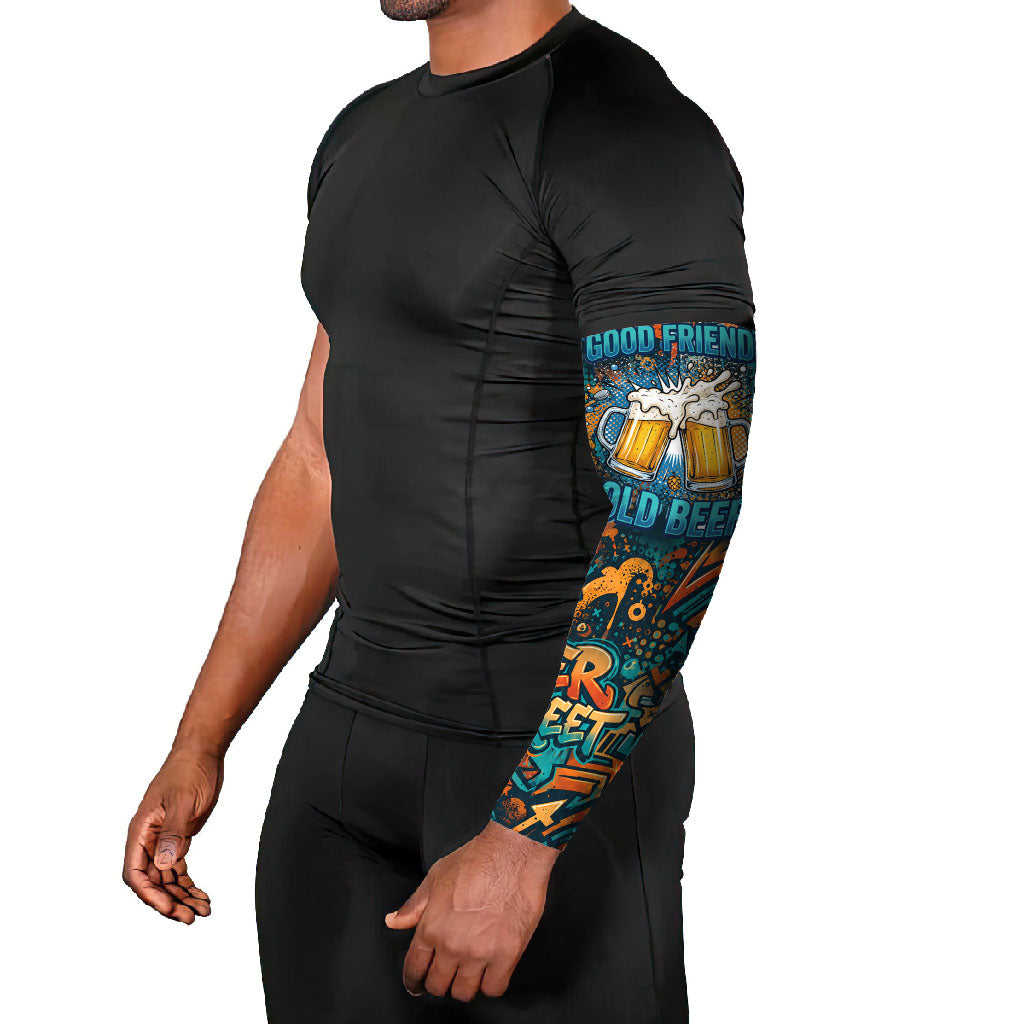 Beer Lovers Cheers To Good Times Arm Sleeves Urban Graffiti Pattern With Frothy Clinking Mugs Art