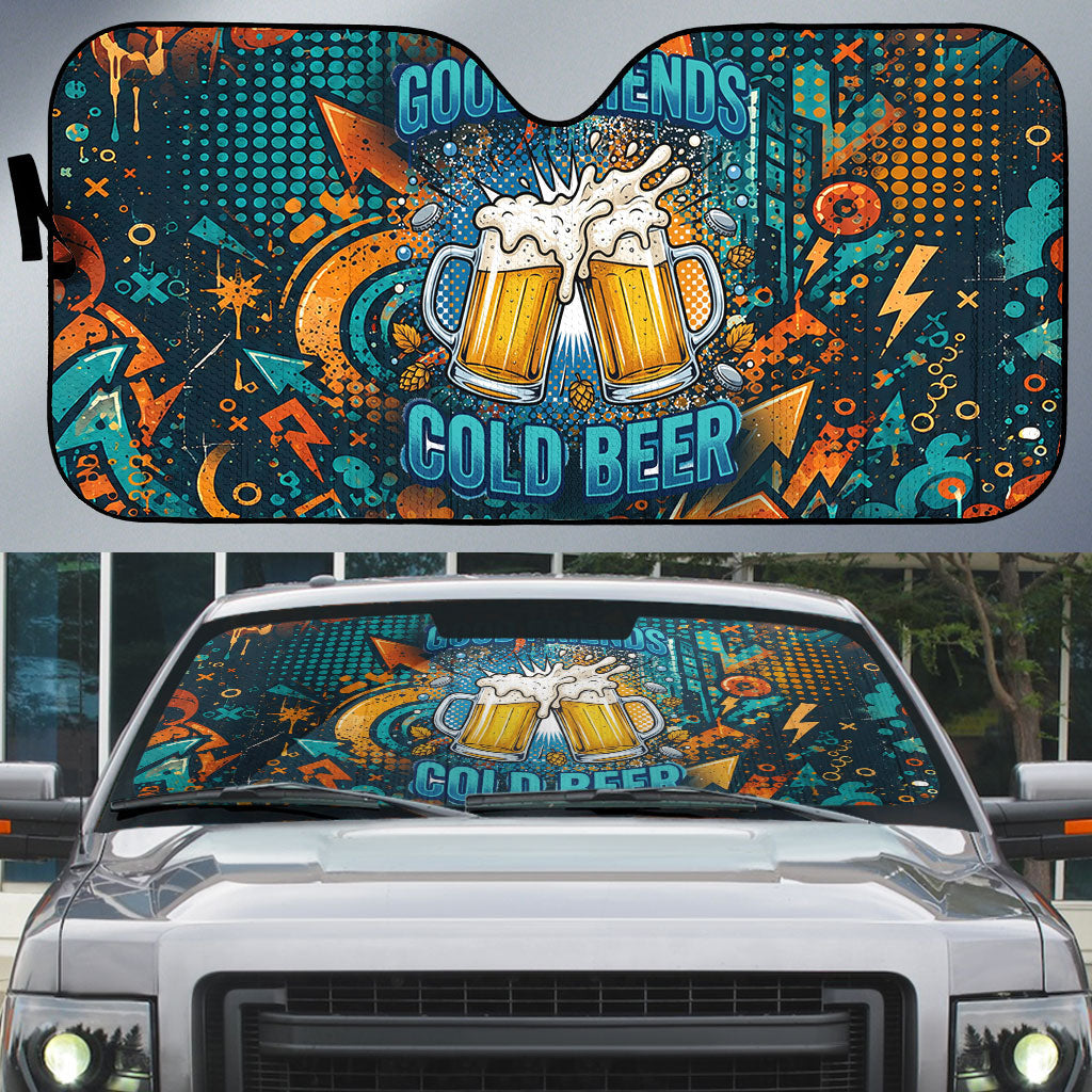 Beer Lovers Cheers To Good Times Auto Sun Shade Urban Graffiti Pattern With Frothy Clinking Mugs Art