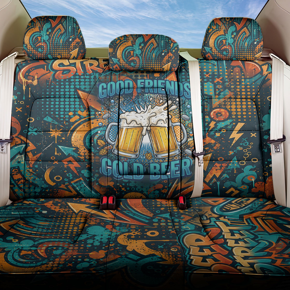 Beer Lovers Cheers To Good Times Back Car Seat Cover Urban Graffiti Pattern With Frothy Clinking Mugs Art