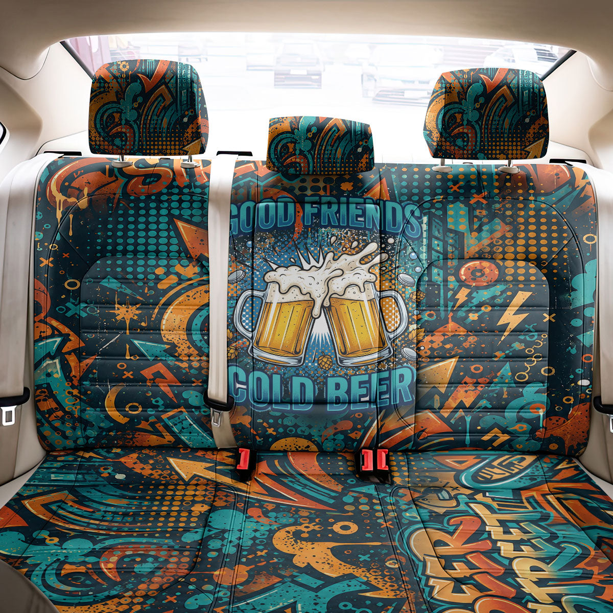 Beer Lovers Cheers To Good Times Back Car Seat Cover Urban Graffiti Pattern With Frothy Clinking Mugs Art
