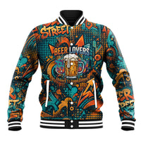 Beer Lovers Cheers To Good Times Baseball Jacket Urban Graffiti Pattern With Frothy Clinking Mugs Art
