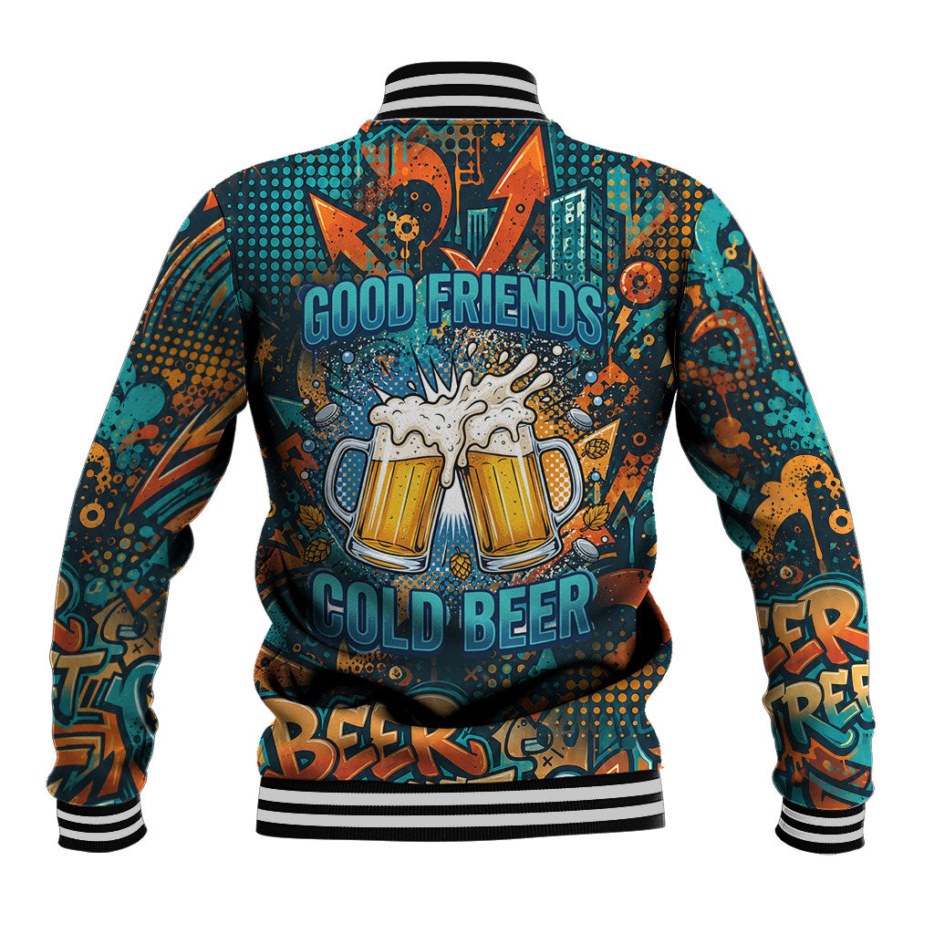 Beer Lovers Cheers To Good Times Baseball Jacket Urban Graffiti Pattern With Frothy Clinking Mugs Art