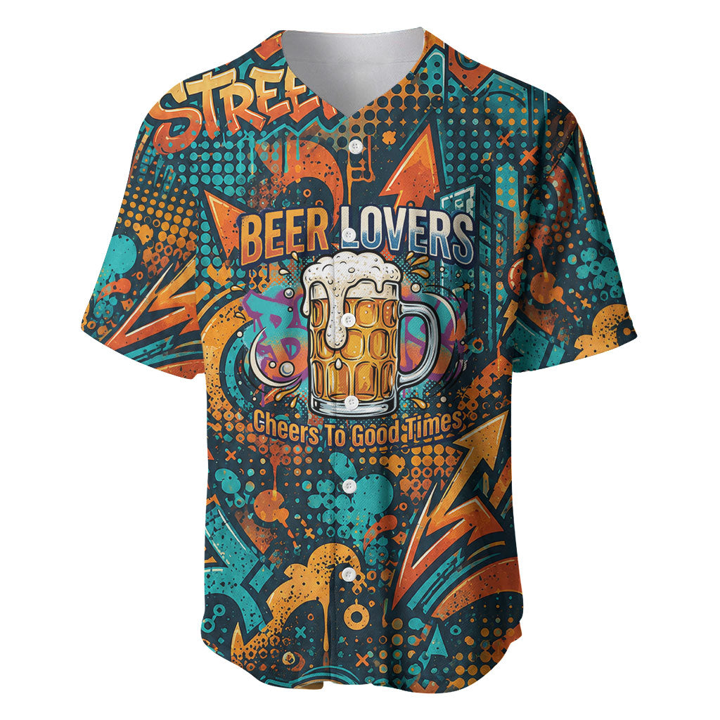 Beer Lovers Cheers To Good Times Baseball Jersey Urban Graffiti Pattern With Frothy Clinking Mugs Art