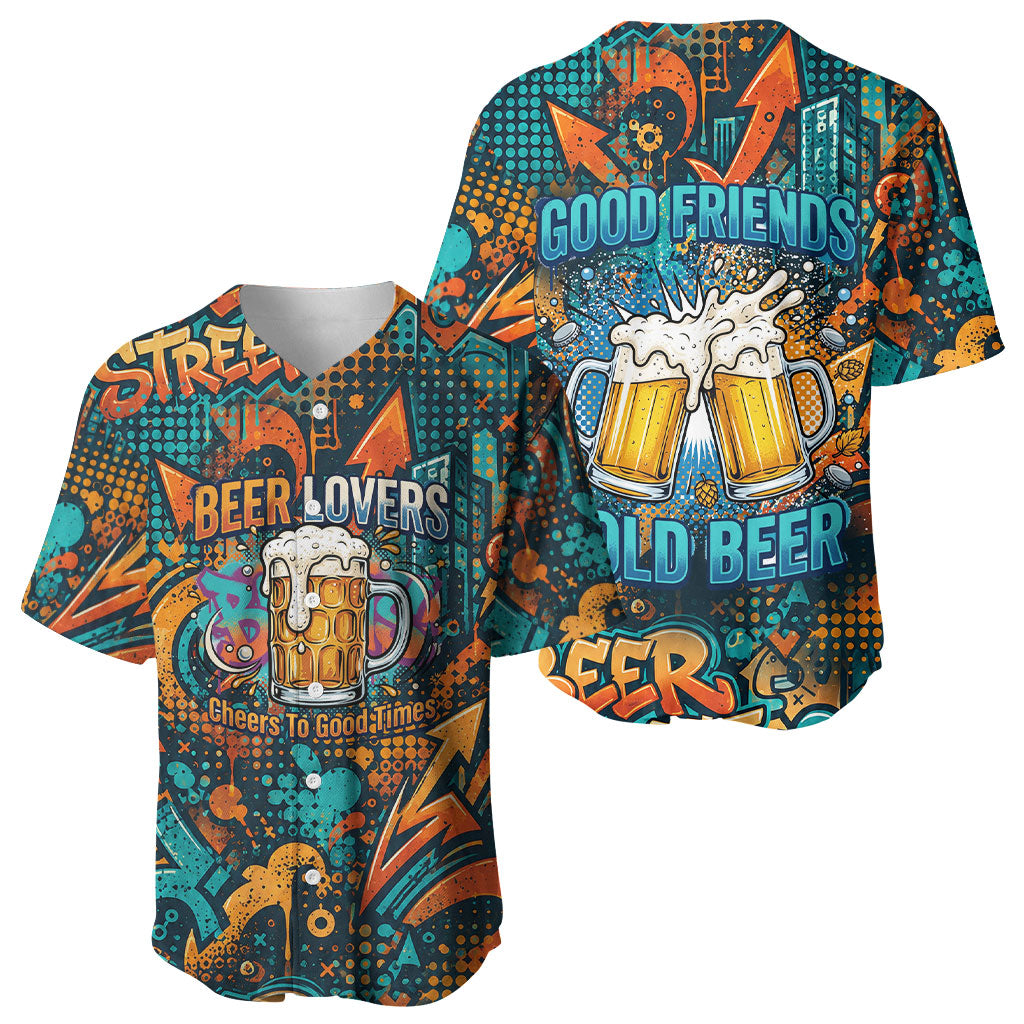Beer Lovers Cheers To Good Times Baseball Jersey Urban Graffiti Pattern With Frothy Clinking Mugs Art