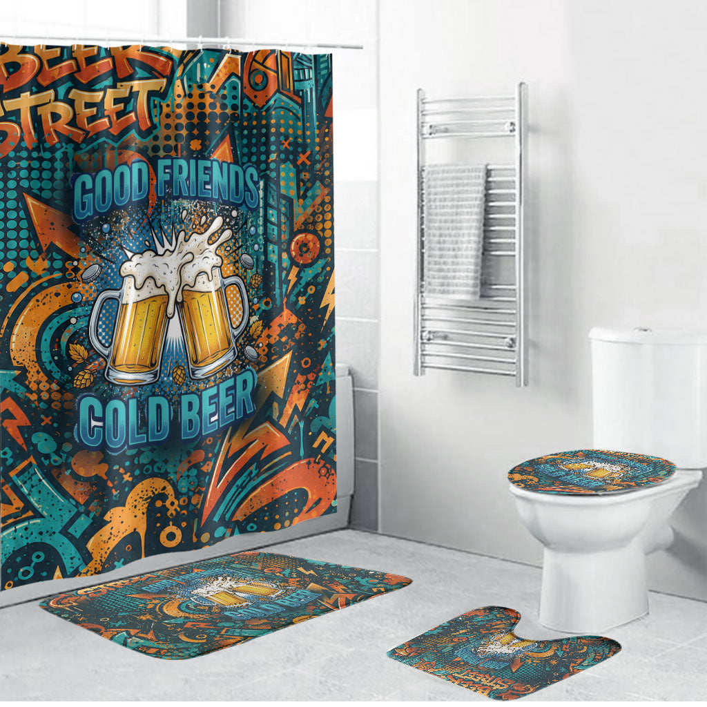 Beer Lovers Cheers To Good Times Bathroom Set Urban Graffiti Pattern With Frothy Clinking Mugs Art