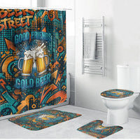 Beer Lovers Cheers To Good Times Bathroom Set Urban Graffiti Pattern With Frothy Clinking Mugs Art