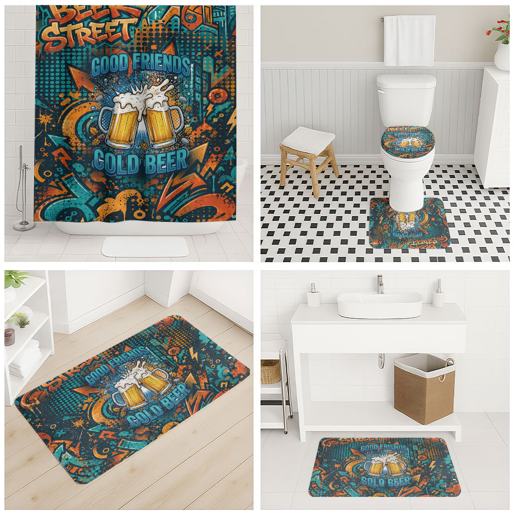 Beer Lovers Cheers To Good Times Bathroom Set Urban Graffiti Pattern With Frothy Clinking Mugs Art
