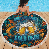 Beer Lovers Cheers To Good Times Beach Blanket Urban Graffiti Pattern With Frothy Clinking Mugs Art