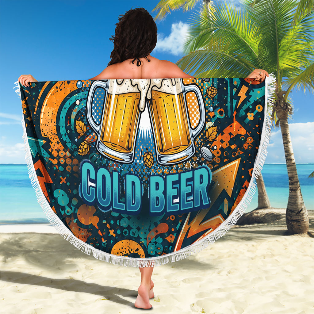 Beer Lovers Cheers To Good Times Beach Blanket Urban Graffiti Pattern With Frothy Clinking Mugs Art