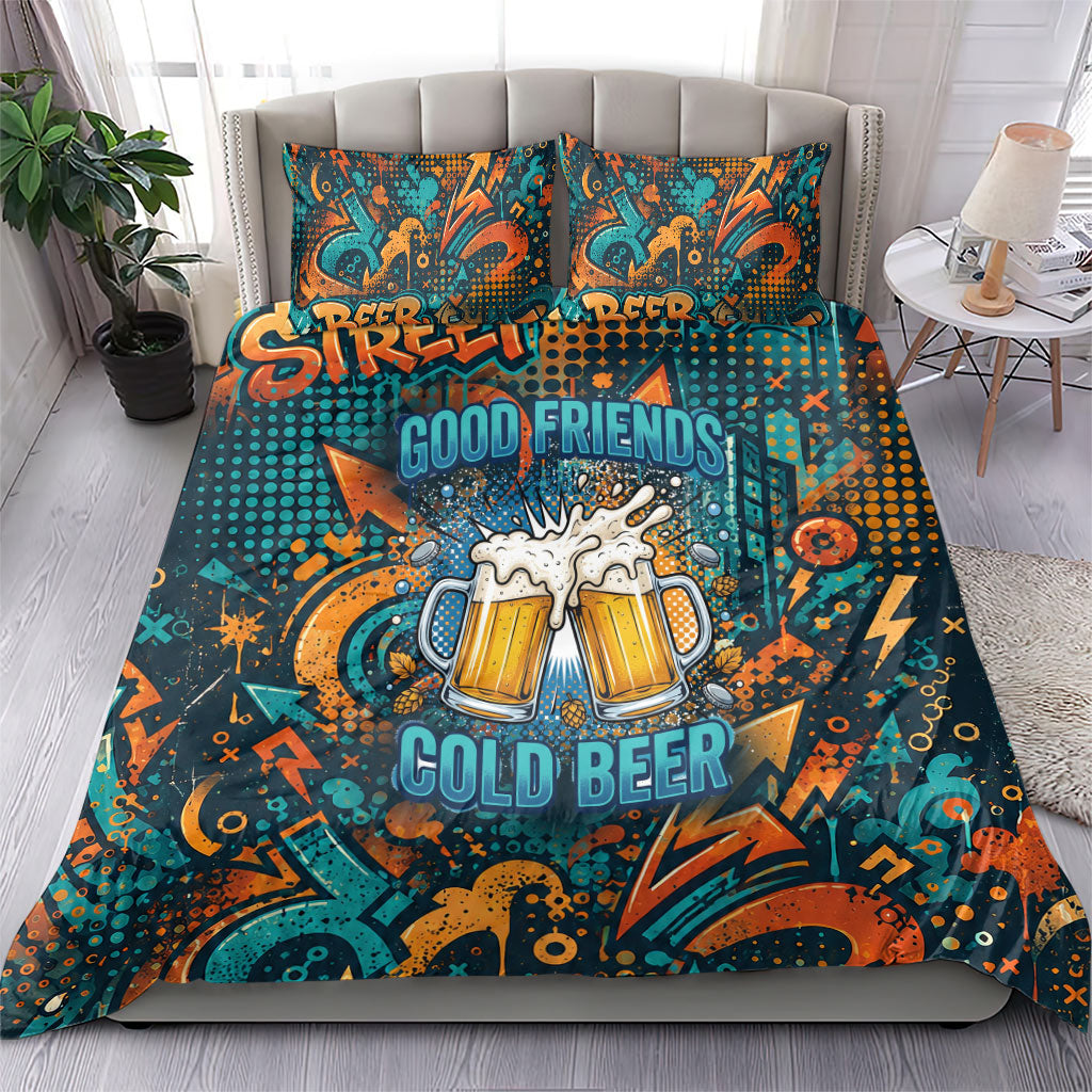 Beer Lovers Cheers To Good Times Bedding Set Urban Graffiti Pattern With Frothy Clinking Mugs Art