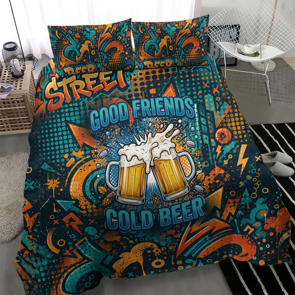 Beer Lovers Cheers To Good Times Bedding Set Urban Graffiti Pattern With Frothy Clinking Mugs Art
