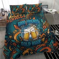 Beer Lovers Cheers To Good Times Bedding Set Urban Graffiti Pattern With Frothy Clinking Mugs Art