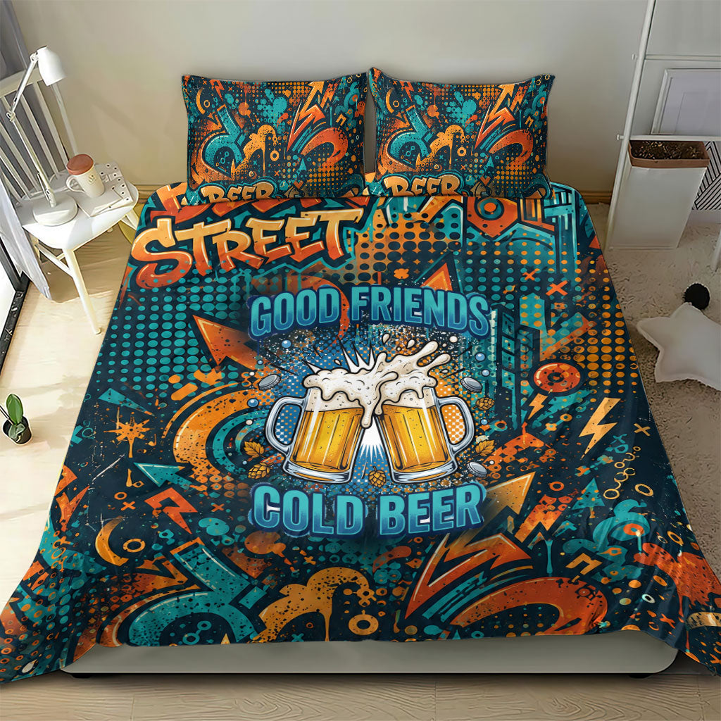 Beer Lovers Cheers To Good Times Bedding Set Urban Graffiti Pattern With Frothy Clinking Mugs Art