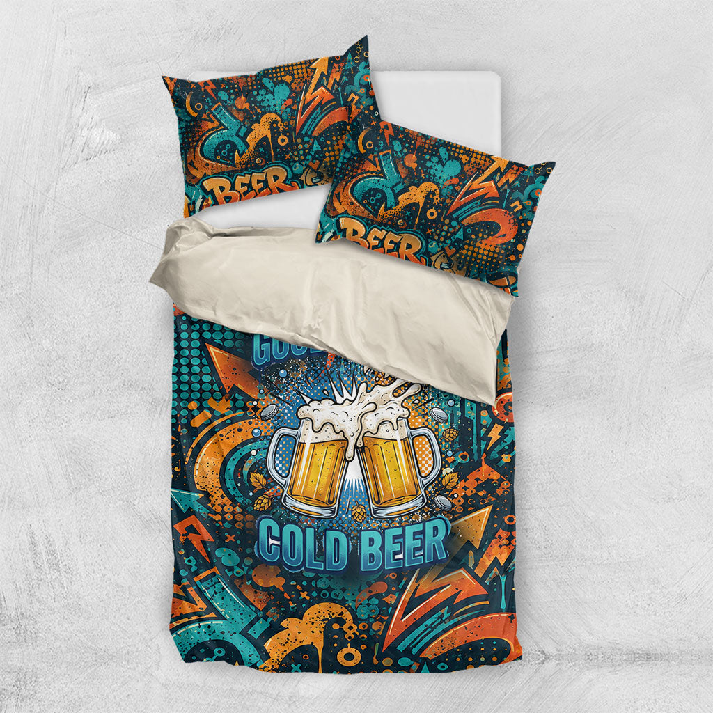 Beer Lovers Cheers To Good Times Bedding Set Urban Graffiti Pattern With Frothy Clinking Mugs Art