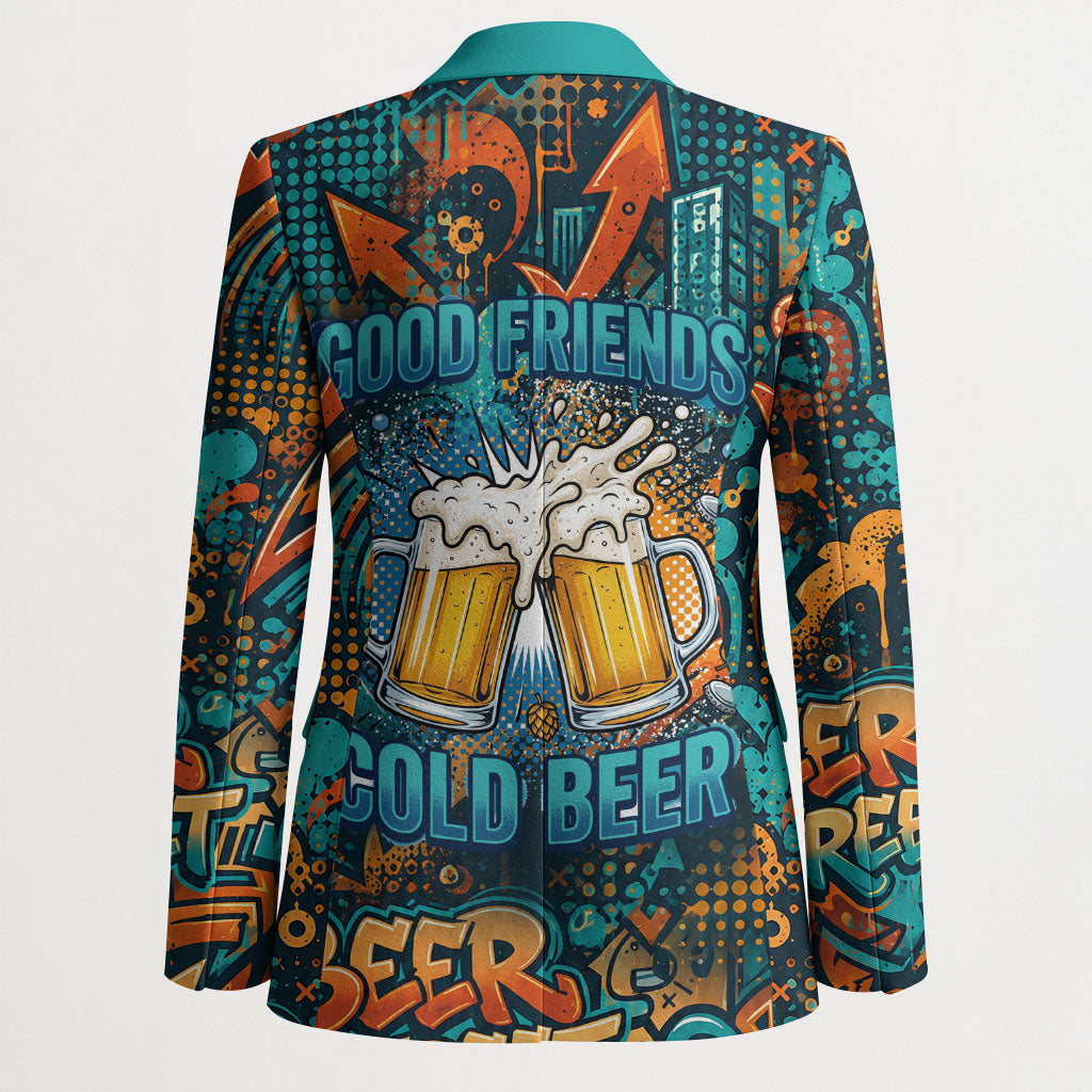 Beer Lovers Cheers To Good Times Blazer Urban Graffiti Pattern With Frothy Clinking Mugs Art