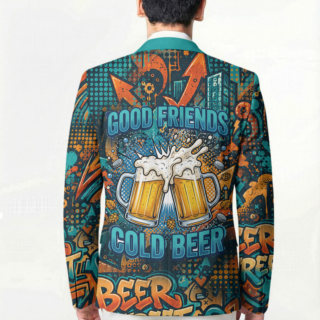 Beer Lovers Cheers To Good Times Blazer Urban Graffiti Pattern With Frothy Clinking Mugs Art