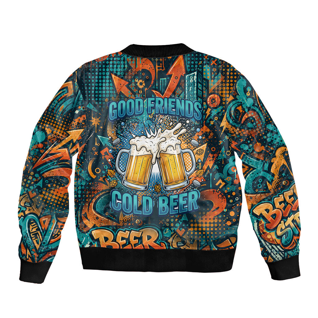Beer Lovers Cheers To Good Times Bomber Jacket Urban Graffiti Pattern With Frothy Clinking Mugs Art