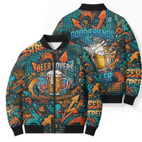 Beer Lovers Cheers To Good Times Bomber Puffer Jacket Urban Graffiti Pattern With Frothy Clinking Mugs Art