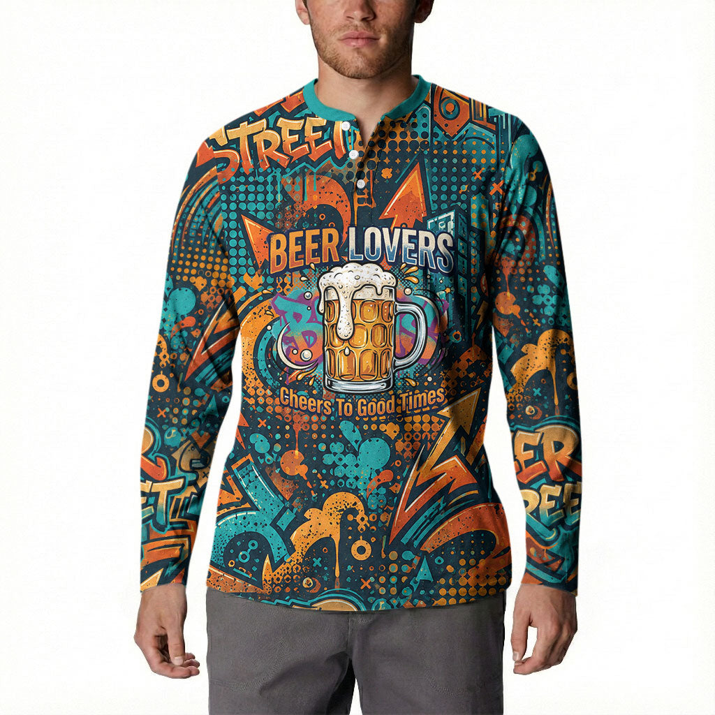 Beer Lovers Cheers To Good Times Button Sweatshirt Urban Graffiti Pattern With Frothy Clinking Mugs Art