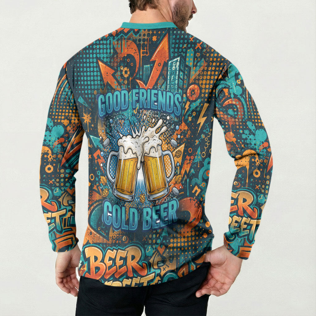 Beer Lovers Cheers To Good Times Button Sweatshirt Urban Graffiti Pattern With Frothy Clinking Mugs Art