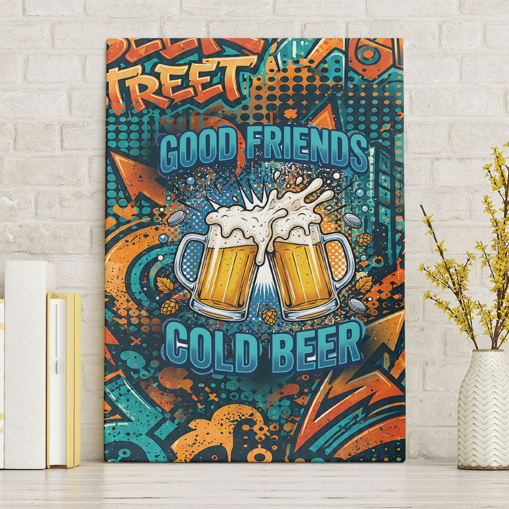 Beer Lovers Cheers To Good Times Canvas Wall Art Urban Graffiti Pattern With Frothy Clinking Mugs Art