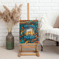 Beer Lovers Cheers To Good Times Canvas Wall Art Urban Graffiti Pattern With Frothy Clinking Mugs Art