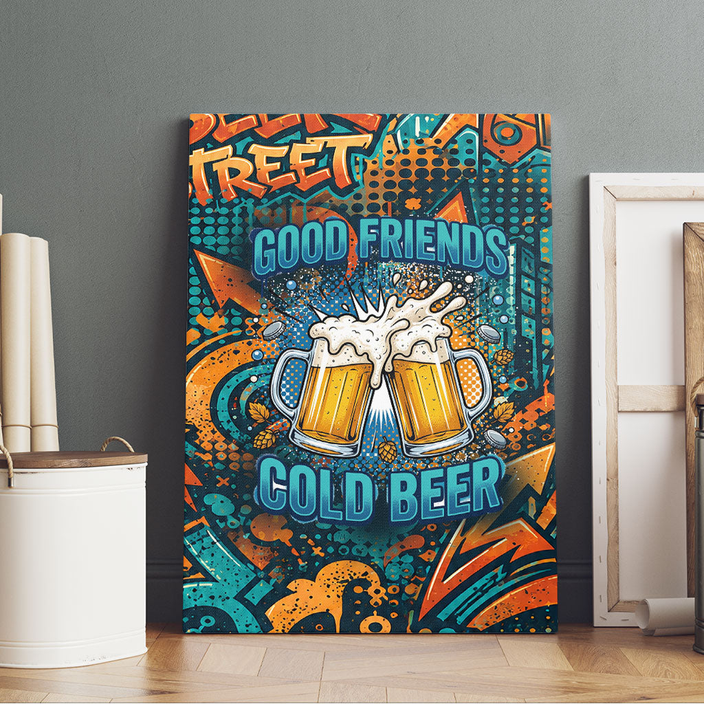 Beer Lovers Cheers To Good Times Canvas Wall Art Urban Graffiti Pattern With Frothy Clinking Mugs Art
