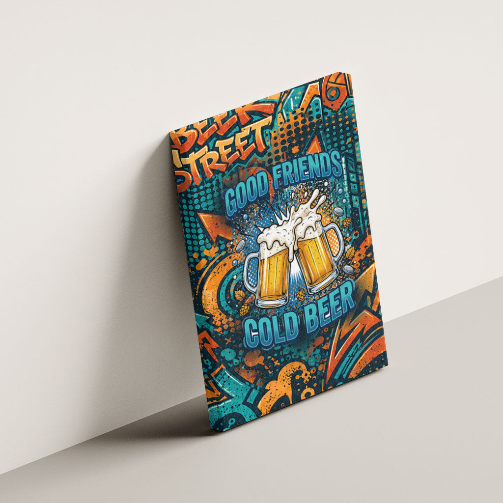 Beer Lovers Cheers To Good Times Canvas Wall Art Urban Graffiti Pattern With Frothy Clinking Mugs Art