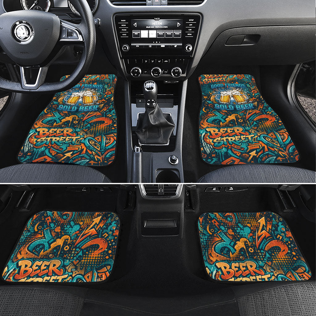 Beer Lovers Cheers To Good Times Car Mats Urban Graffiti Pattern With Frothy Clinking Mugs Art