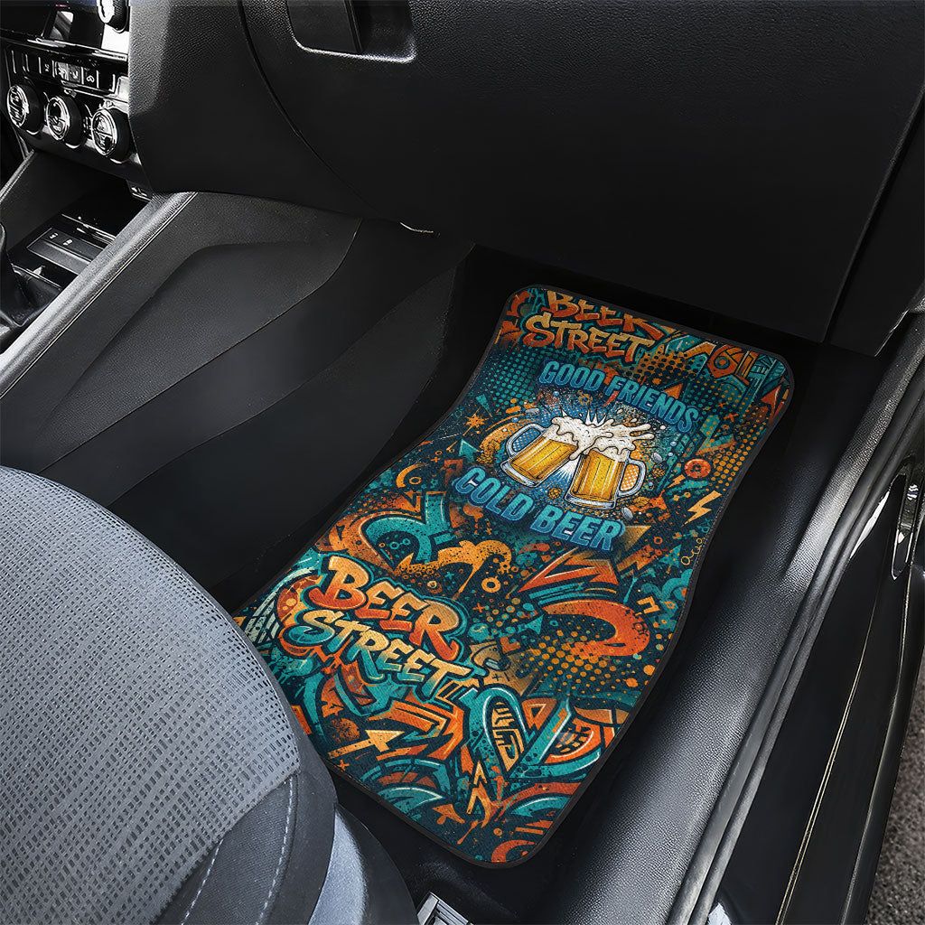 Beer Lovers Cheers To Good Times Car Mats Urban Graffiti Pattern With Frothy Clinking Mugs Art