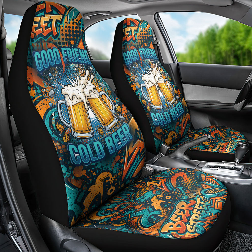 Beer Lovers Cheers To Good Times Car Seat Cover Urban Graffiti Pattern With Frothy Clinking Mugs Art