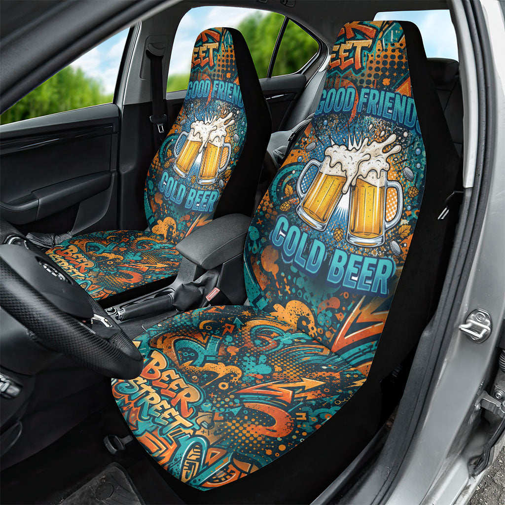 Beer Lovers Cheers To Good Times Car Seat Cover Urban Graffiti Pattern With Frothy Clinking Mugs Art