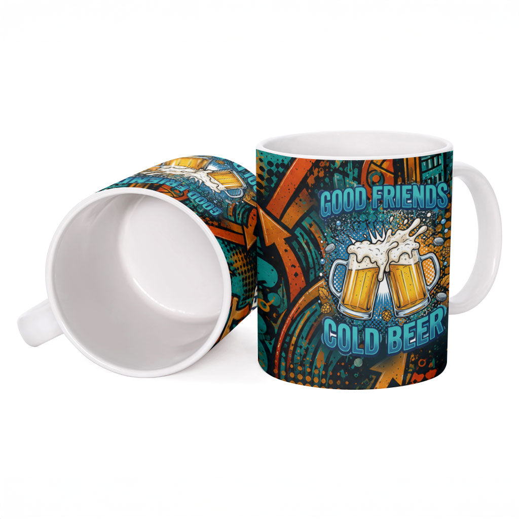 Beer Lovers Cheers To Good Times Ceramic Mug Urban Graffiti Pattern With Frothy Clinking Mugs Art