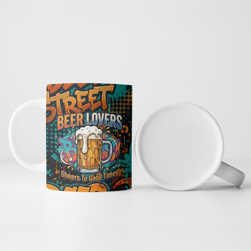 Beer Lovers Cheers To Good Times Ceramic Mug Urban Graffiti Pattern With Frothy Clinking Mugs Art