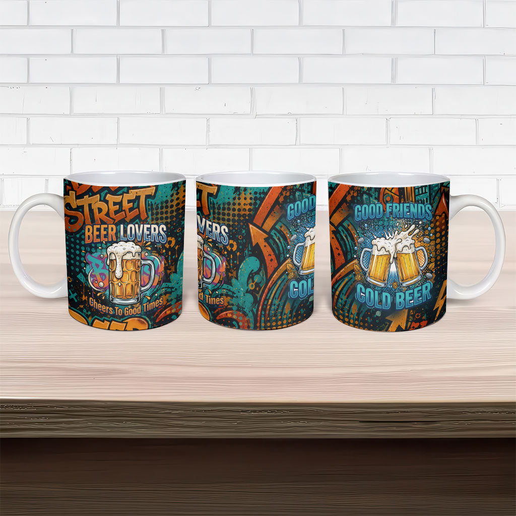 Beer Lovers Cheers To Good Times Ceramic Mug Urban Graffiti Pattern With Frothy Clinking Mugs Art
