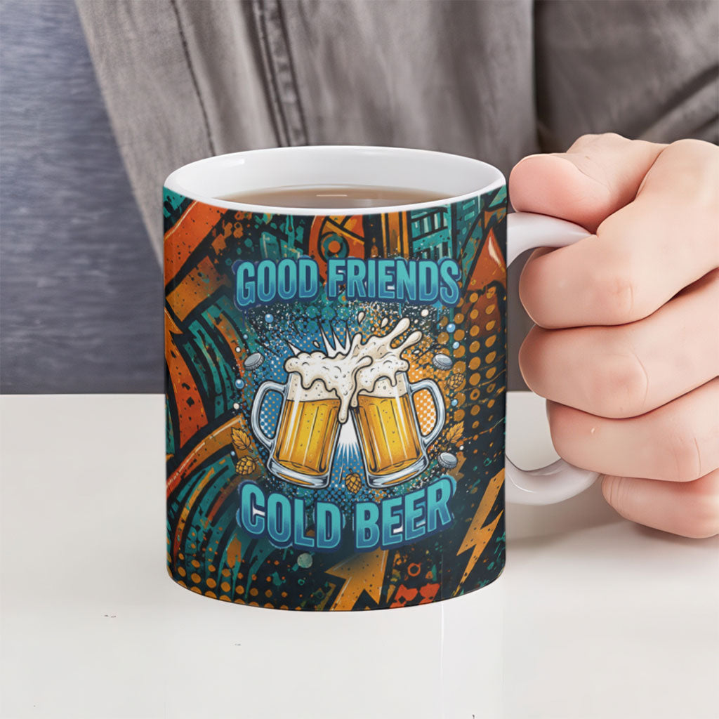 Beer Lovers Cheers To Good Times Ceramic Mug Urban Graffiti Pattern With Frothy Clinking Mugs Art