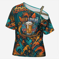 Beer Lovers Cheers To Good Times Cross Shoulder Shirt Urban Graffiti Pattern With Frothy Clinking Mugs Art