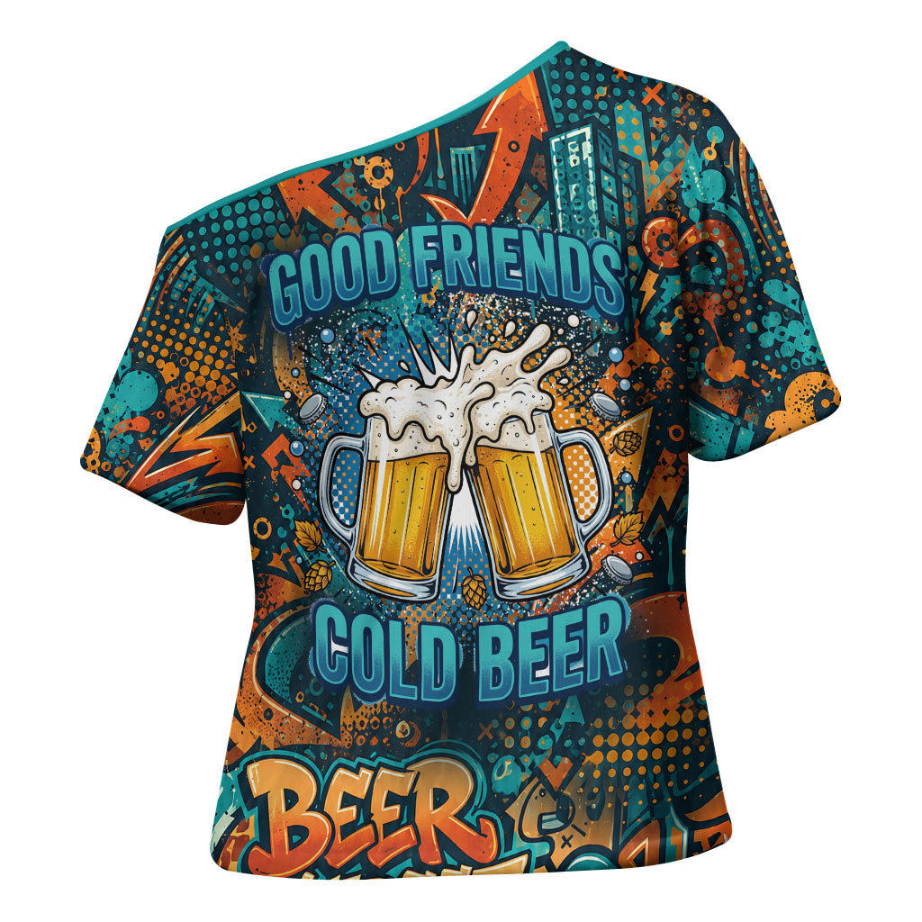 Beer Lovers Cheers To Good Times Cross Shoulder Shirt Urban Graffiti Pattern With Frothy Clinking Mugs Art