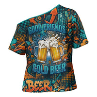 Beer Lovers Cheers To Good Times Cross Shoulder Shirt Urban Graffiti Pattern With Frothy Clinking Mugs Art